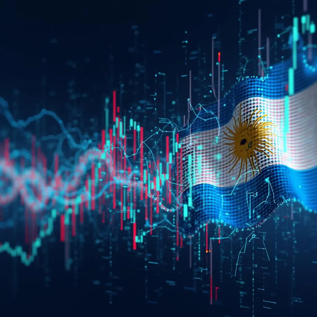 Fondo abstracto con motivos financieros y la bandera Argentina