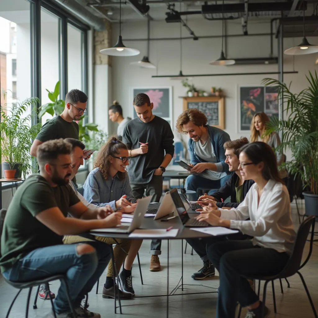 Jóvenes trabajando en una startup tecnológica